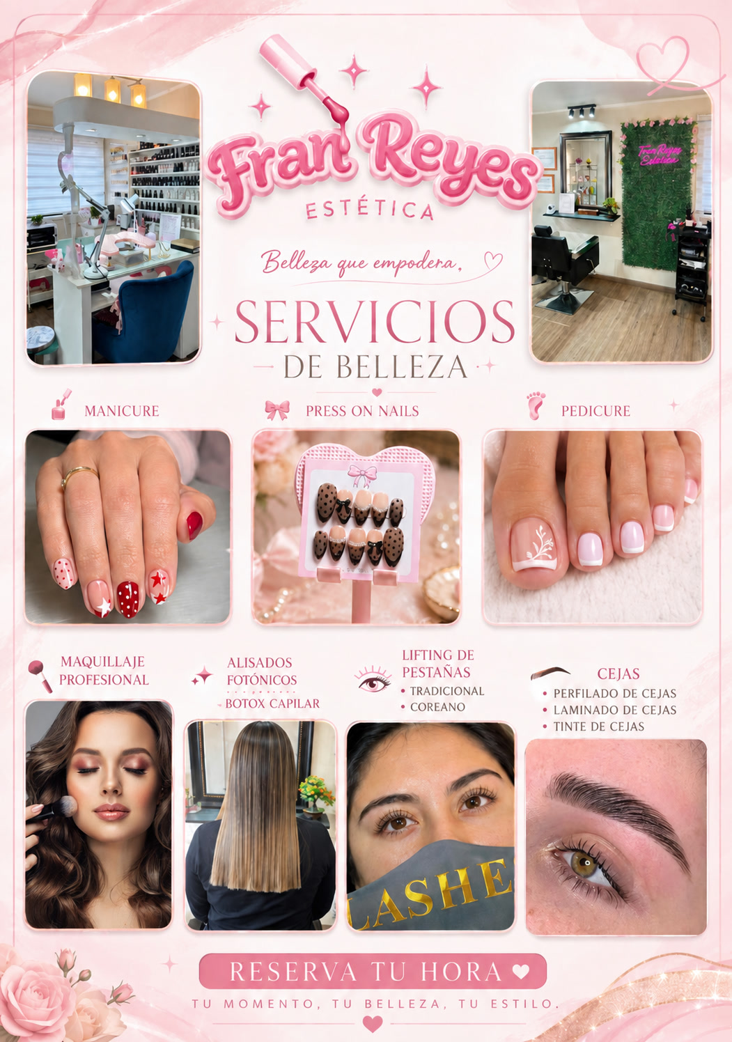 Flyer de servicios Fran Reyes Estética